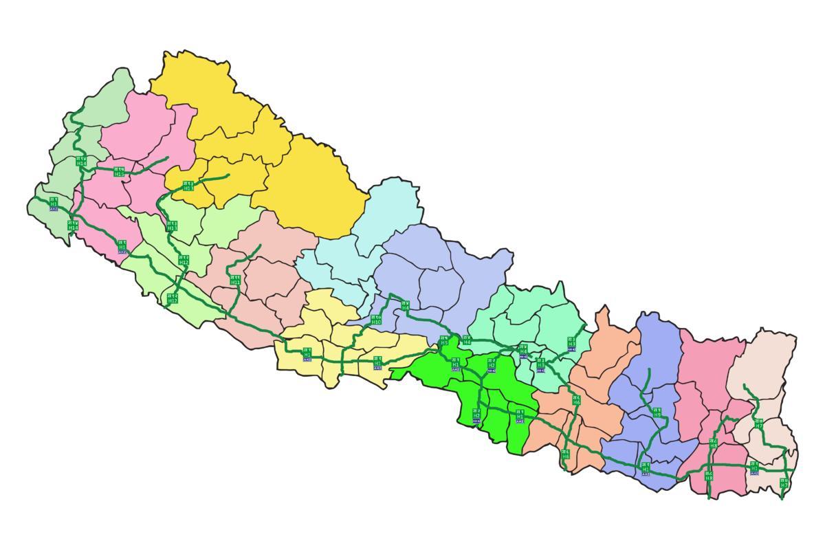 Zemljevid nepal z glavne ceste
