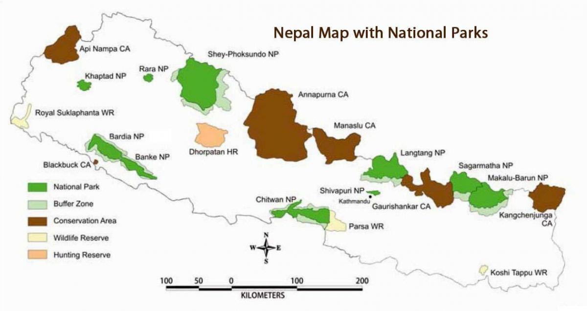 Zemljevid nepal z nacionalnimi parki