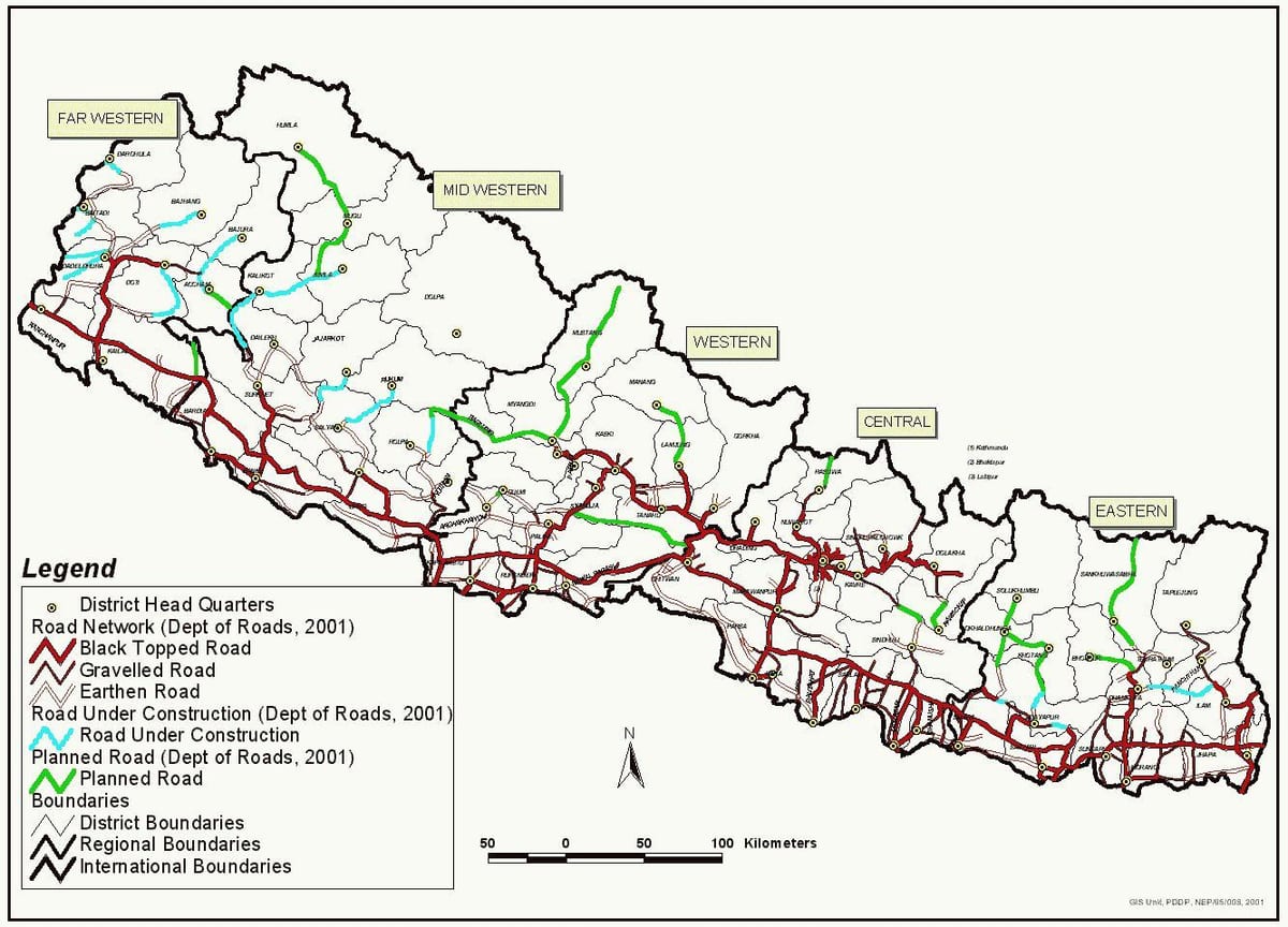 nepal zemljevid z avtoceste