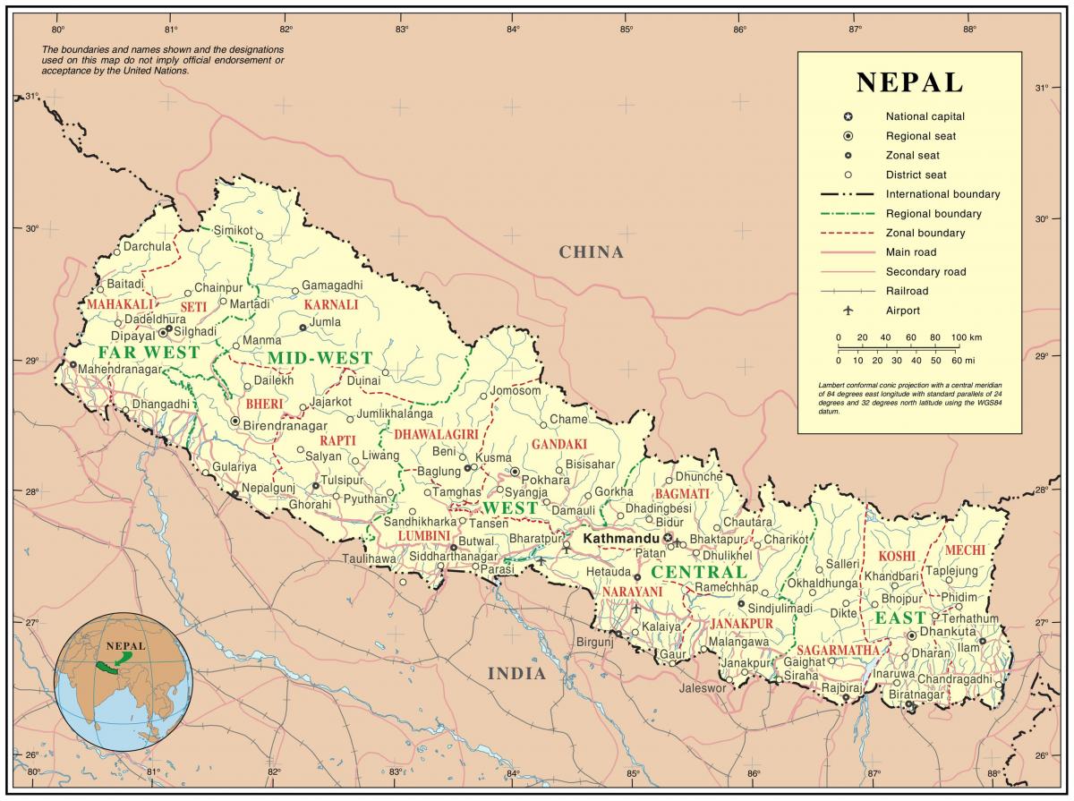 indija, nepal mejni cestni zemljevid