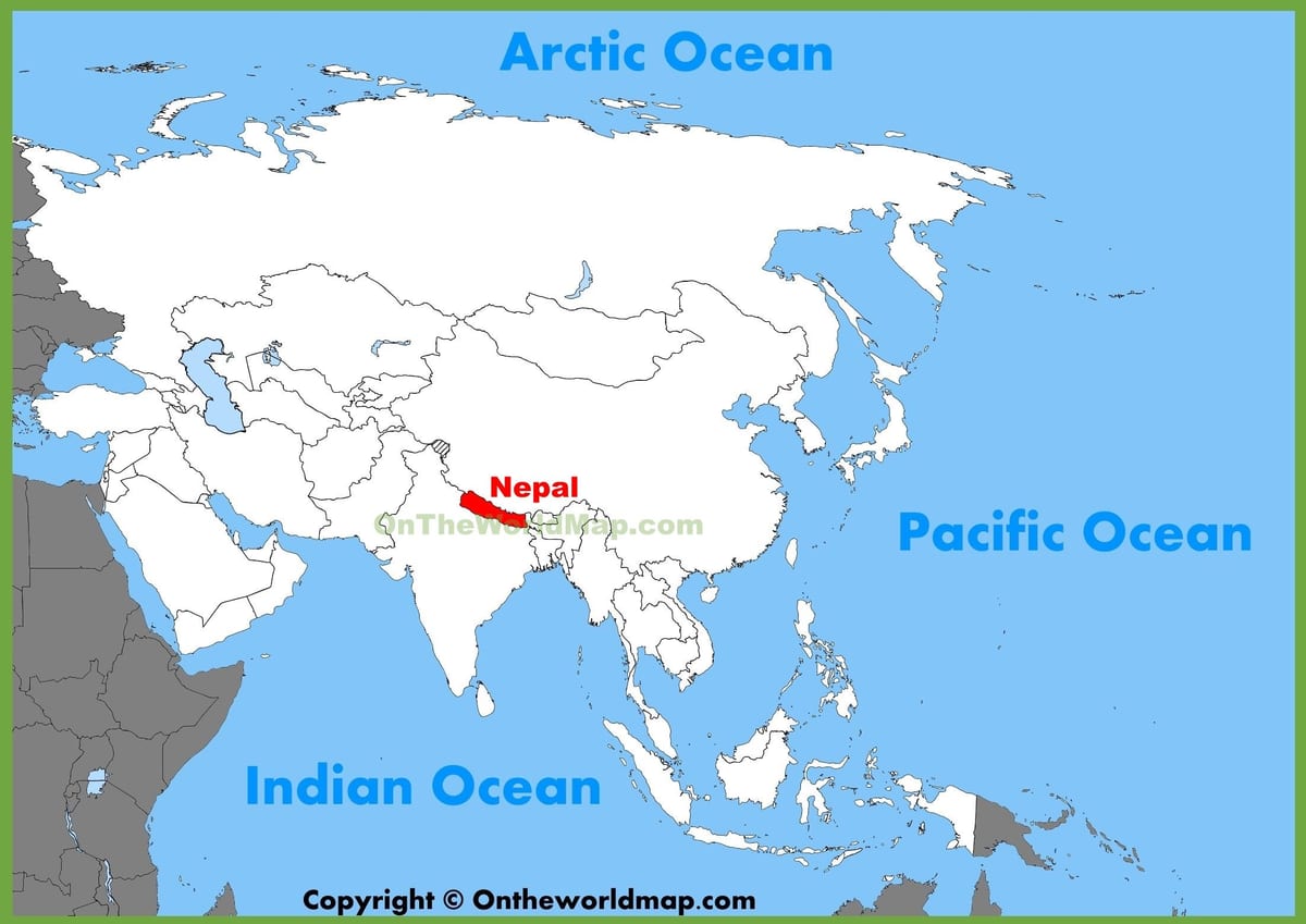 nepal v aziji zemljevid