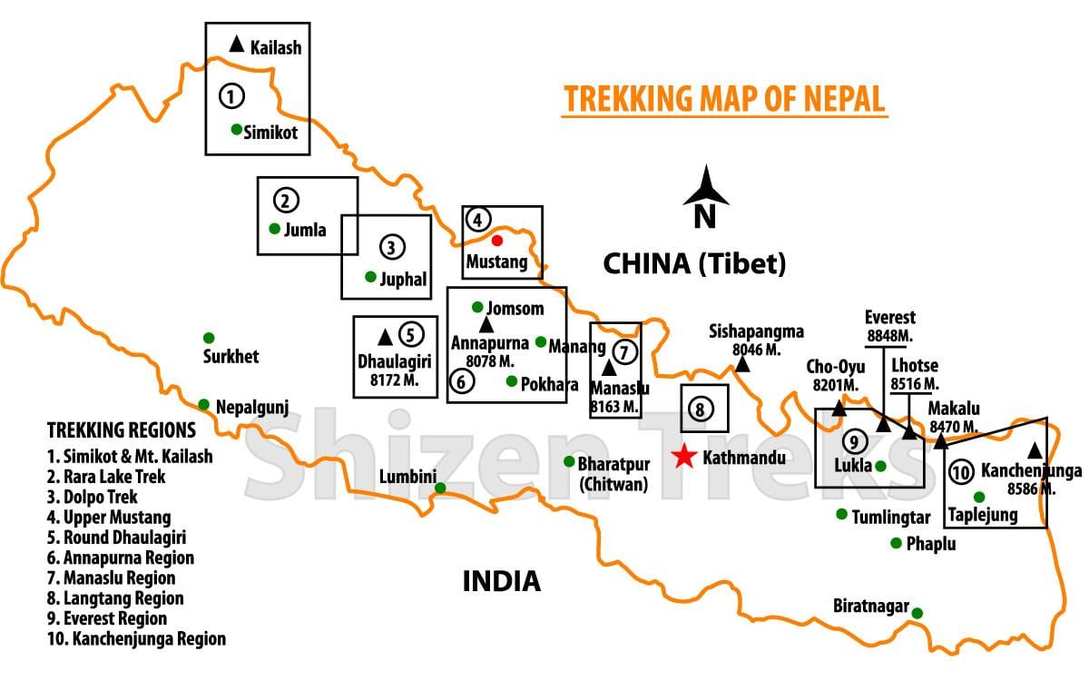 nepal trek zemljevid