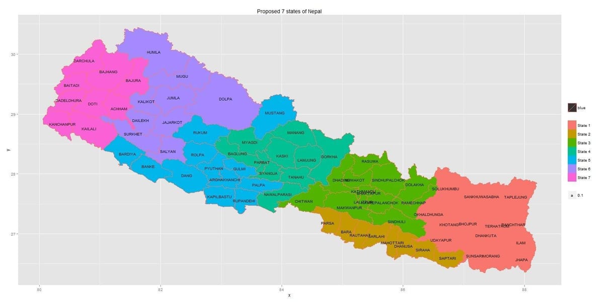 nov zemljevid, nepal s 7 članica