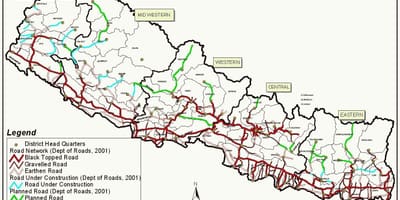 Nepal zemljevid z avtoceste