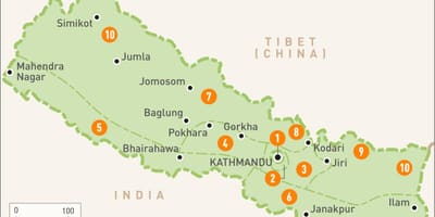 Nepal zemljevid z regijami