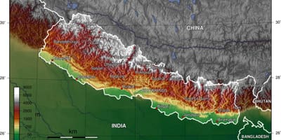 Nepal nadmorske višine zemljevid