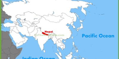 Nepal v aziji zemljevid