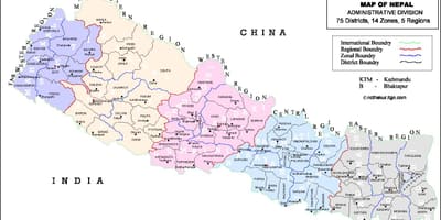 Nepal 75 okrožno zemljevid