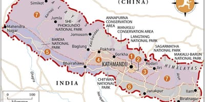 Zemljevid nepal s templji