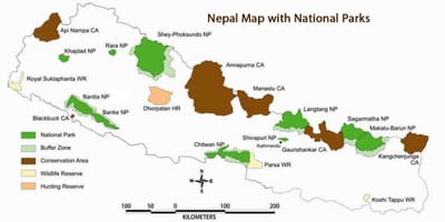 Zemljevid nepal z nacionalnimi parki